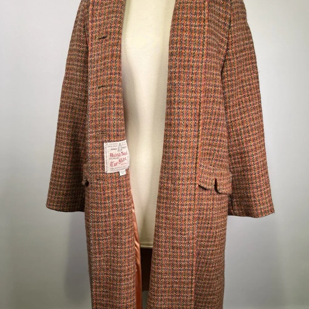 Vintage 60s/70s Harris Tweed Women’s Wool Overcoat Houndstooth Tar-Shire Mod - Picture 10 of 16